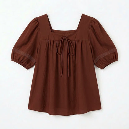 Bluse in Übergröße mit Vintage-Stil und eckigem Ausschnitt - Wein - 4XL - image 8