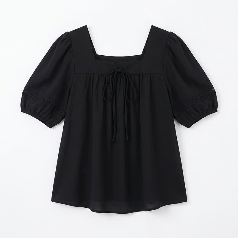 Bluse in Übergröße mit Vintage-Stil und eckigem Ausschnitt - Schwarz - 4XL - image 10
