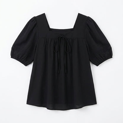 Bluse in Übergröße mit Vintage-Stil und eckigem Ausschnitt - Schwarz - 4XL - image 10
