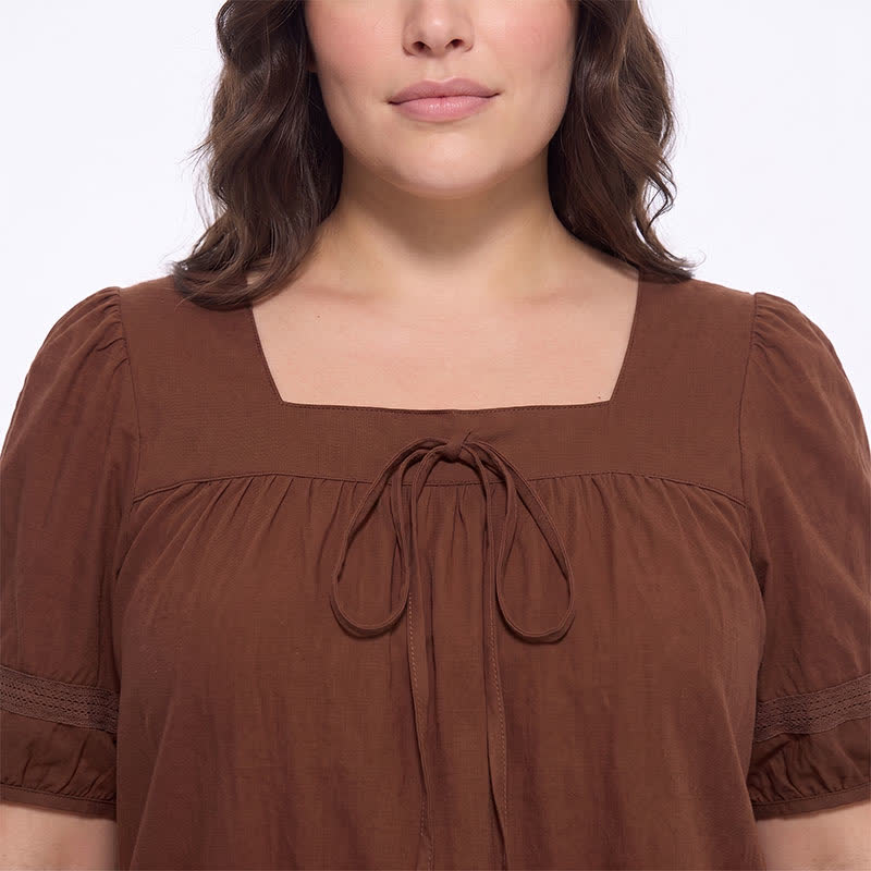 Bluse in Übergröße mit Vintage-Stil und eckigem Ausschnitt - image 4