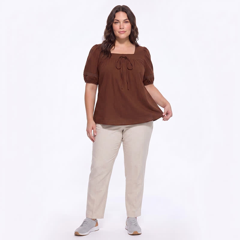 Bluse in Übergröße mit Vintage-Stil und eckigem Ausschnitt - image 5