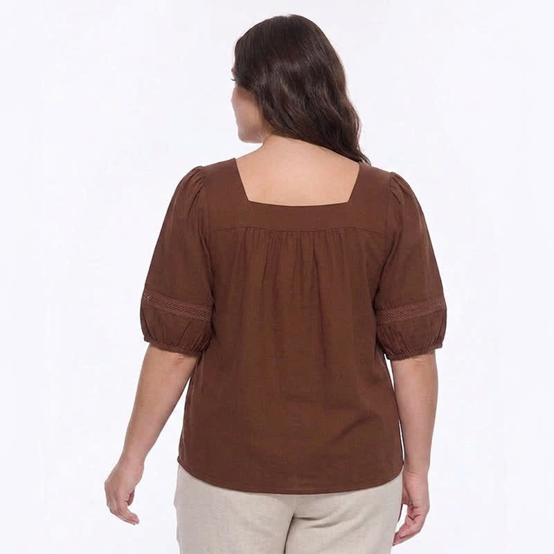 Bluse in Übergröße mit Vintage-Stil und eckigem Ausschnitt - image 3