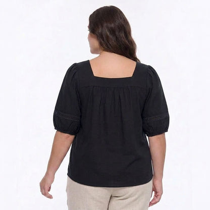 Bluse in Übergröße mit Vintage-Stil und eckigem Ausschnitt - image 1