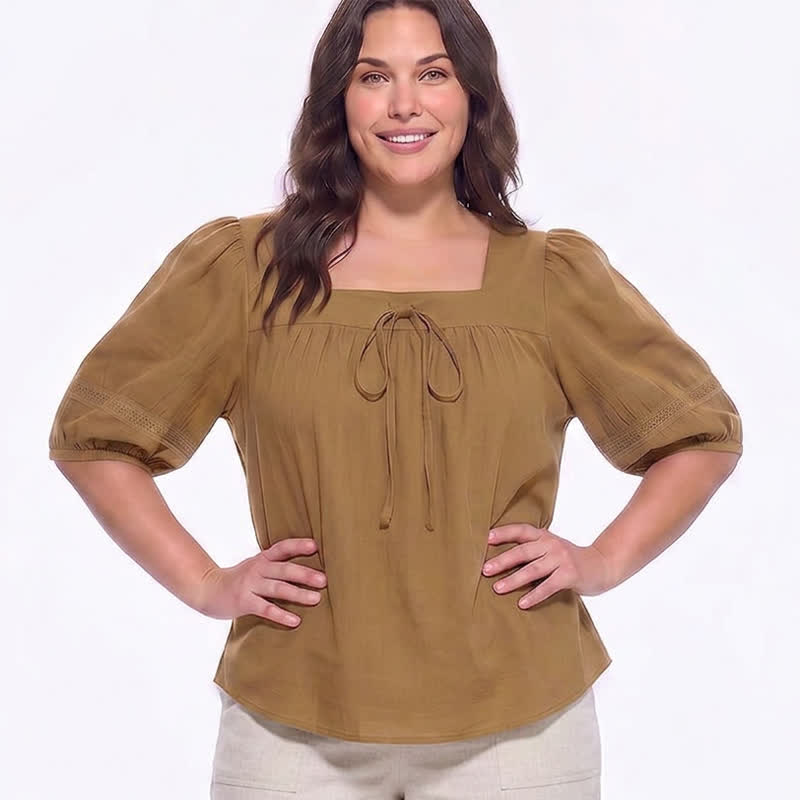 Bluse in Übergröße mit Vintage-Stil und eckigem Ausschnitt - image 6