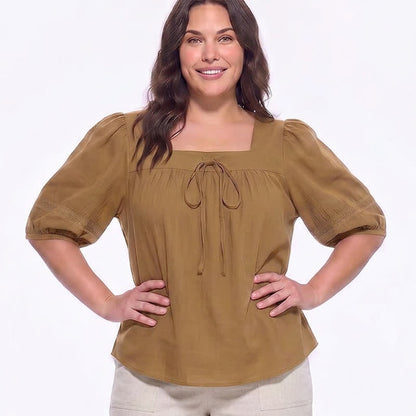 Bluse in Übergröße mit Vintage-Stil und eckigem Ausschnitt - image 6