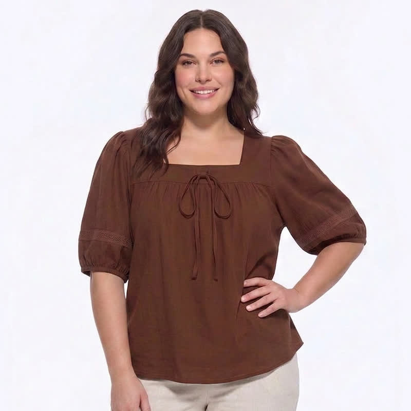Bluse in Übergröße mit Vintage-Stil und eckigem Ausschnitt - image 2