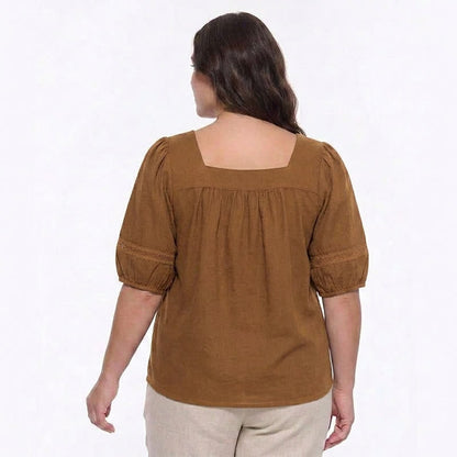 Bluse in Übergröße mit Vintage-Stil und eckigem Ausschnitt - image 7