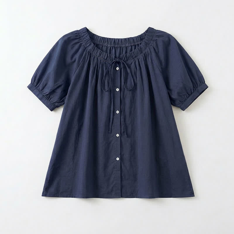 Vintage Bluse mit Bindekragen und Knopfleiste - Marineblau - 4XL - image 4