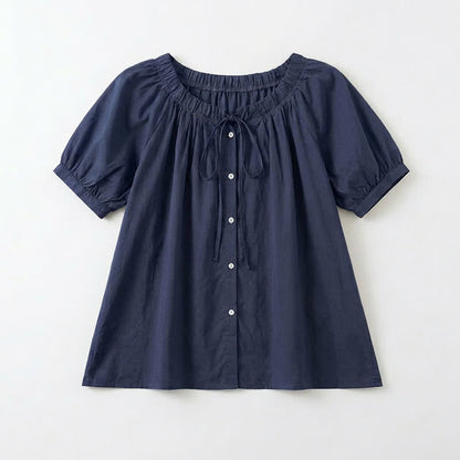 Vintage Bluse mit Bindekragen und Knopfleiste - Marineblau - 4XL - image 4