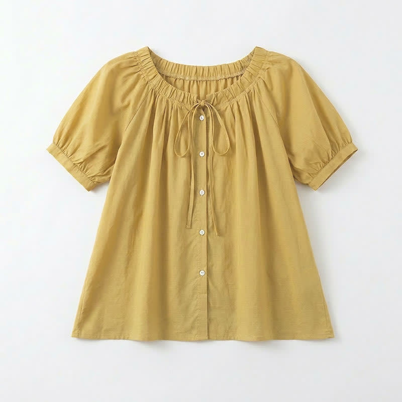 Vintage Bluse mit Bindekragen und Knopfleiste - Gelb - 4XL - image 7