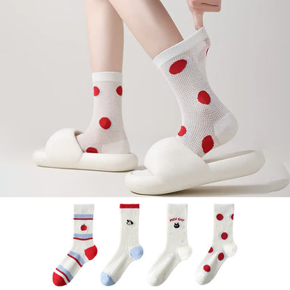 Gepunktete, transparente Viertelsocken aus Netzgewebe (4 Paar) - image 0