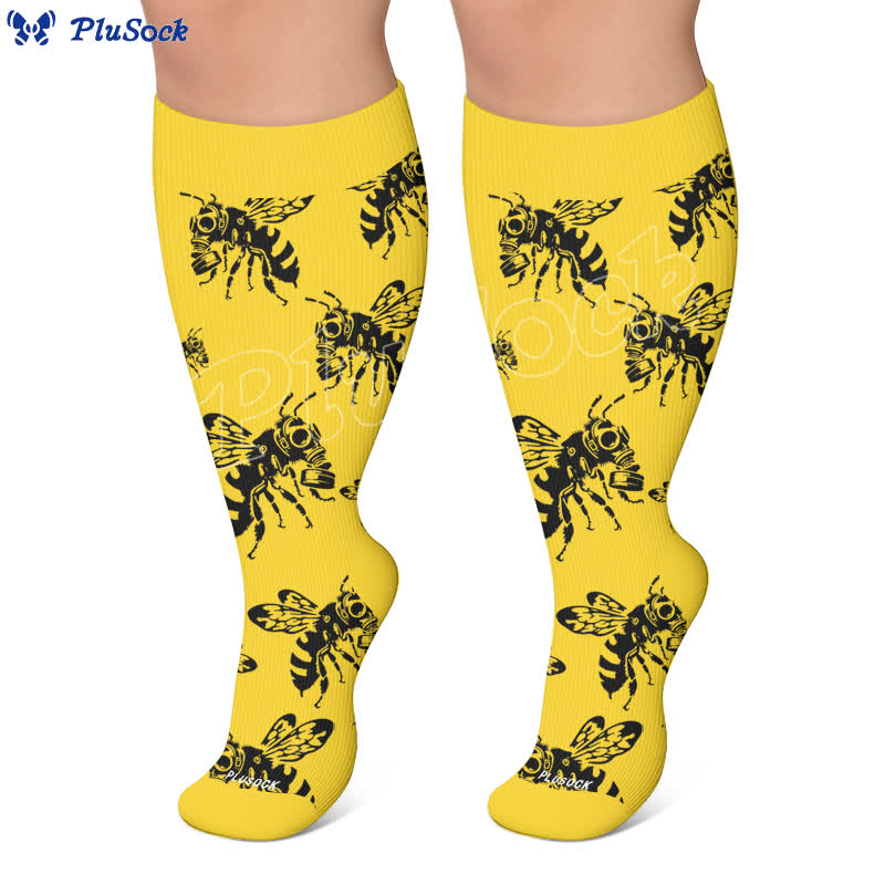 Kompressionsstrümpfe mit Totenkopf- und Bienenmotiv in Übergröße - image 5