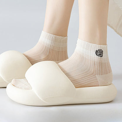 Transparente, mit Rosen bestickte Knöchelsocken (5 Paar) - image 1