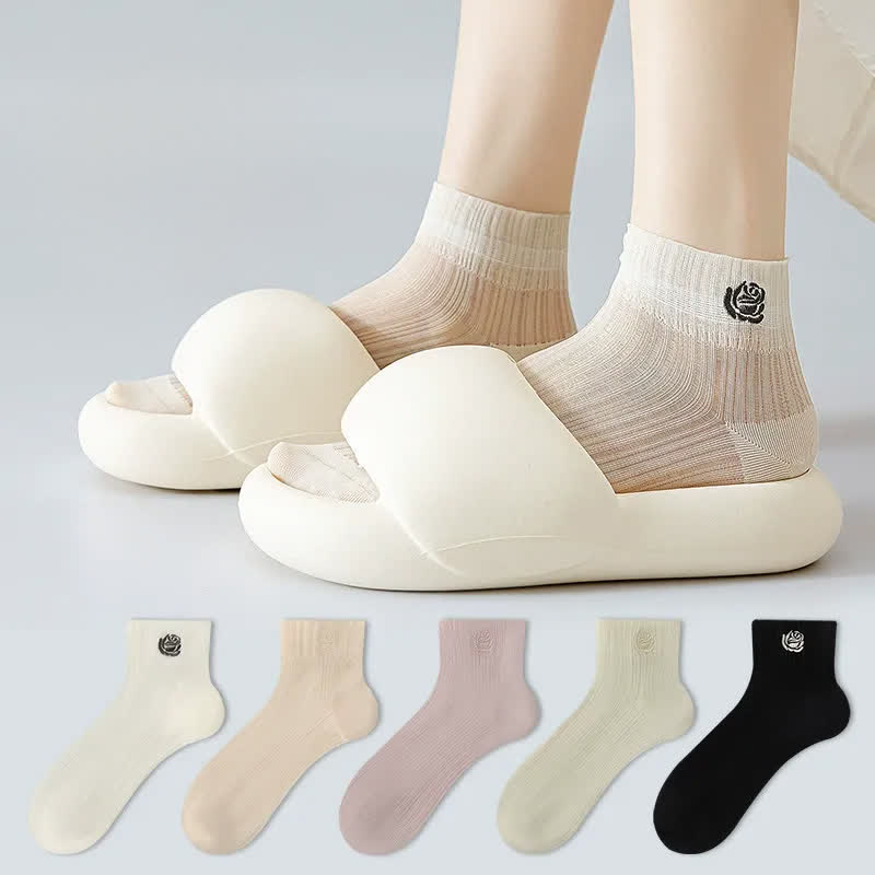 Transparente, mit Rosen bestickte Knöchelsocken (5 Paar) - image 0