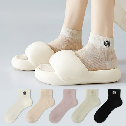 Transparente, mit Rosen bestickte Knöchelsocken (5 Paar) - image 0