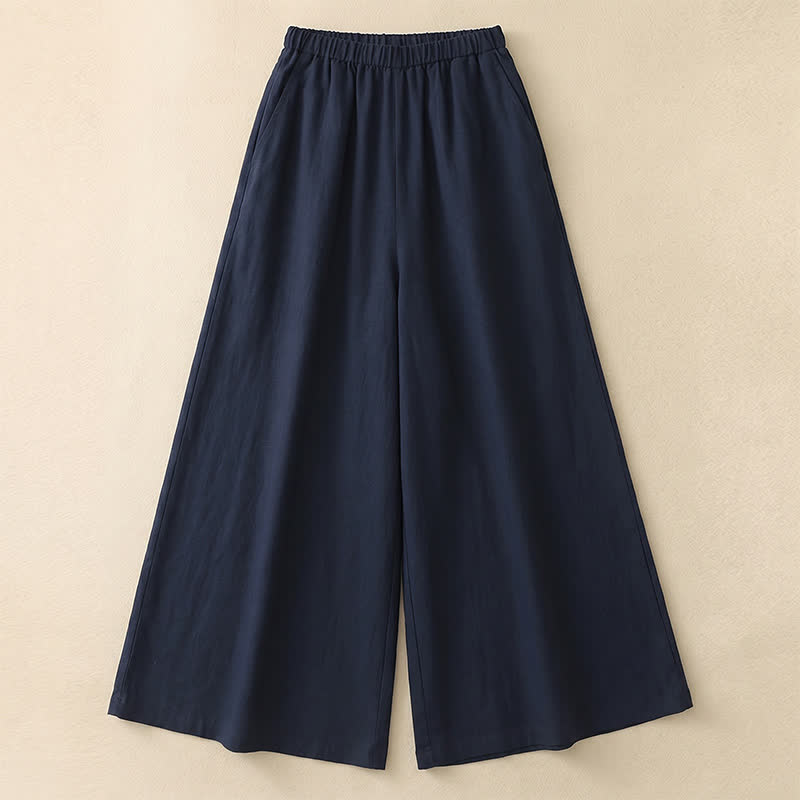Lässige Leinenmischungshose mit weitem Bein und Kordelzug - Navy Blue - 4XL - image 0