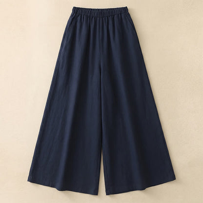 Lässige Leinenmischungshose mit weitem Bein und Kordelzug - Navy Blue - 4XL - image 0