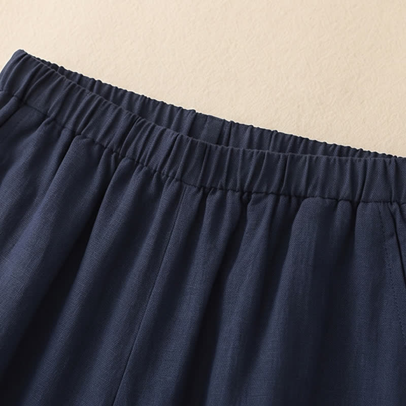 Lässige Leinenmischungshose mit weitem Bein und Kordelzug - image 3