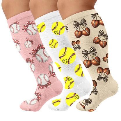 Plus Size Baseball Bow Ribbed Compression Socks - Mehrfarbig (3 Paare) - 4XL - image 4