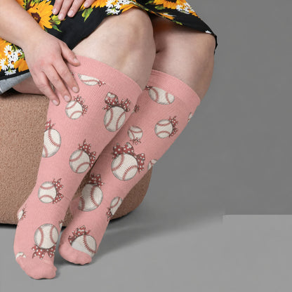 Plus Size Baseball Bow Ribbed Compression Socks - Rosa(1 Paar) - 4XL - image 1