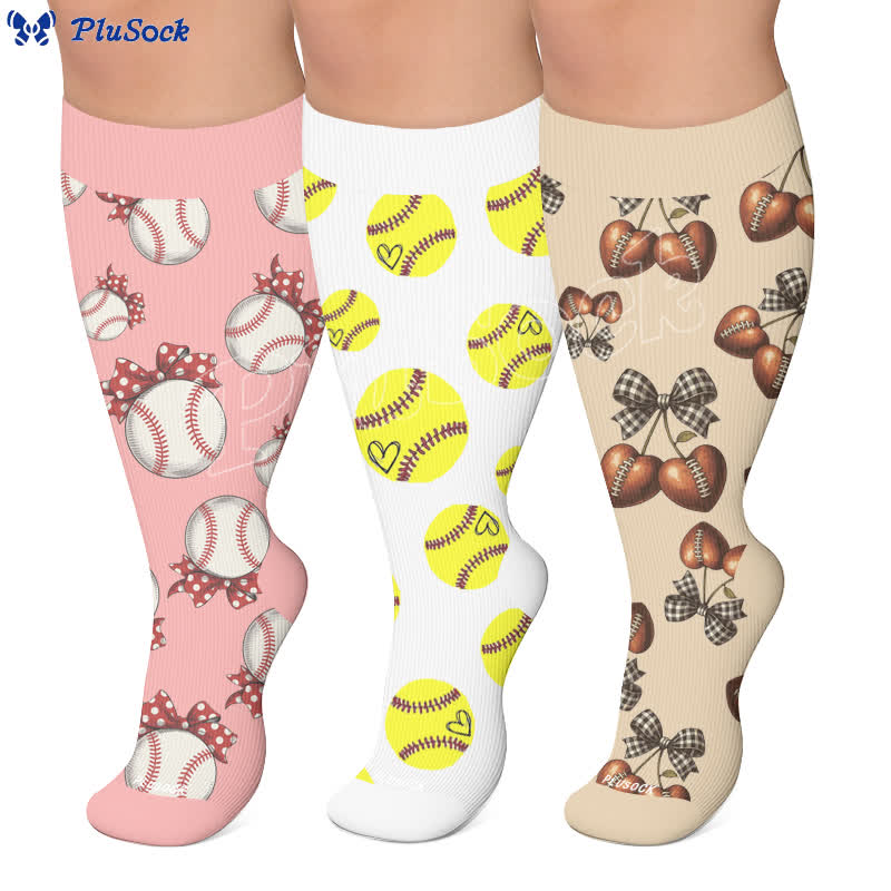 Plus Size Baseball Bow Ribbed Compression Socks - image 0