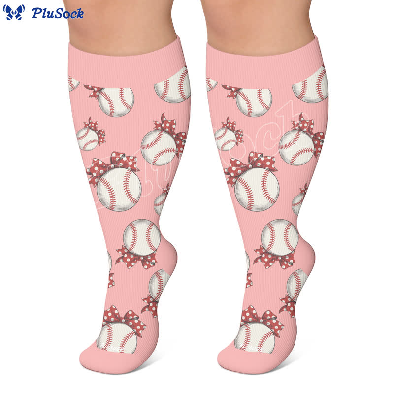 Plus Size Baseball Bow Ribbed Compression Socks - image 5