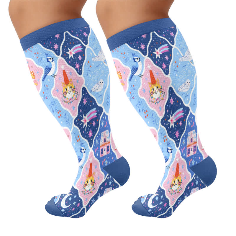 Pastellfarbene Schmetterlings-Kompressionsstrümpfe in Übergröße - Blau (1 Paar) - 4XL - image 9