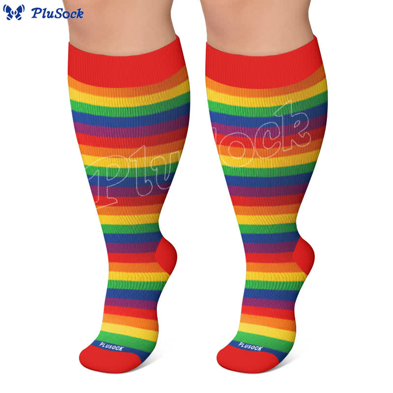 Regenbogenstreifen-Kompressionsstrümpfe in Übergröße - image 5