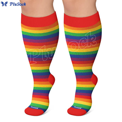 Regenbogenstreifen-Kompressionsstrümpfe in Übergröße - image 5
