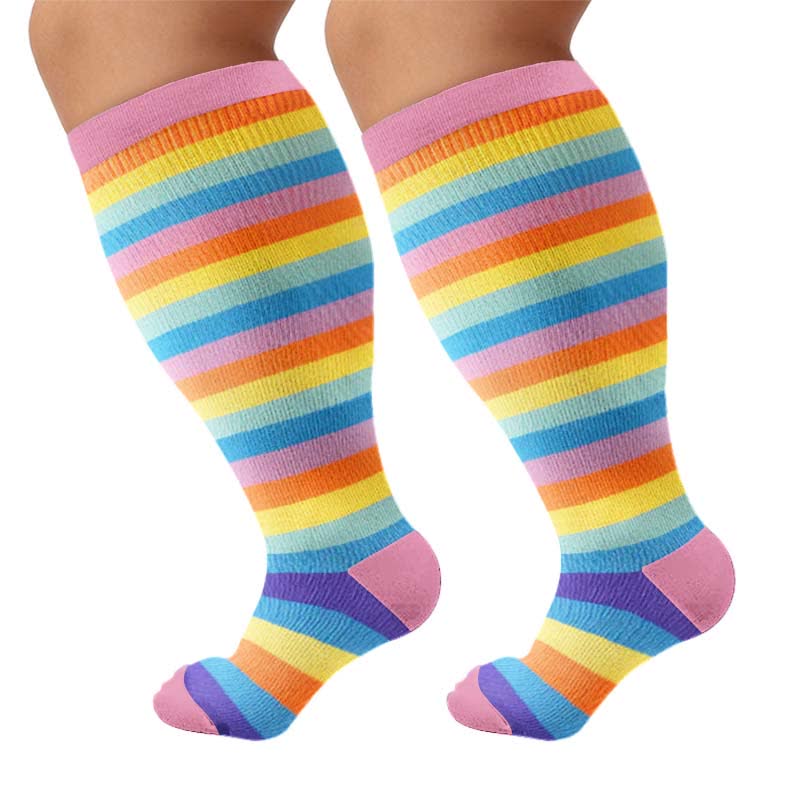 Regenbogenstreifen-Kompressionsstrümpfe in Übergröße - Rosa (1 Paar) - 4XL - image 8