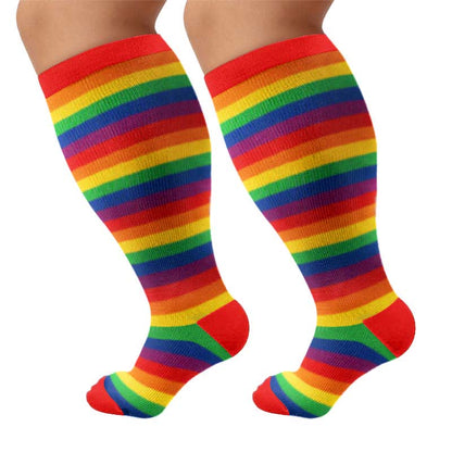 Regenbogenstreifen-Kompressionsstrümpfe in Übergröße - Rot (1 Paar) - 4XL - image 10