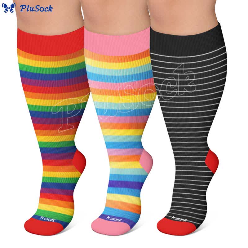 Regenbogenstreifen-Kompressionsstrümpfe in Übergröße - image 0