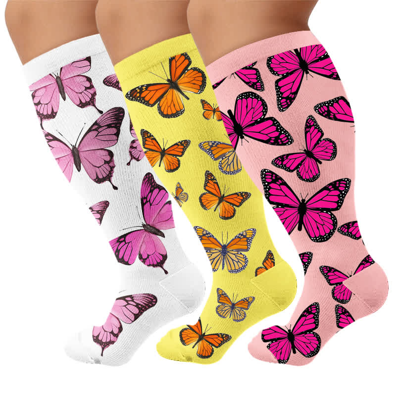 Plus Size Sweet Butterfly Kompressionsstrümpfe - Mehrfarbig (3 Paare) - 4XL - image 4