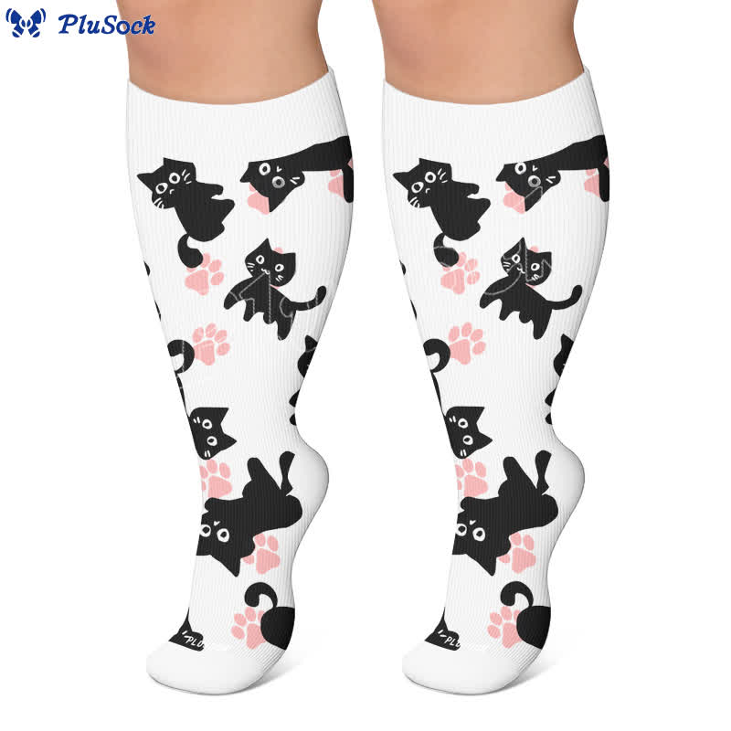 Weiße Kompressionsstrümpfe mit Katzenpfoten in Übergröße - image 5