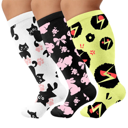 Weiße Kompressionsstrümpfe mit Katzenpfoten in Übergröße - Mehrfarbig (3 Paare) - 4XL - image 4