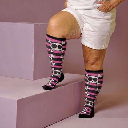 Kawaii-Totenkopf-Kompressionsstrümpfe in Übergröße - Rosa(1 Paar) - 4XL - image 2