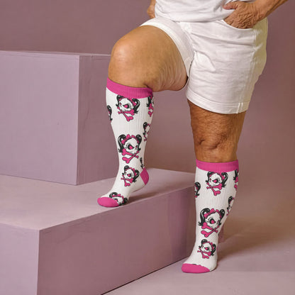 Kawaii-Totenkopf-Kompressionsstrümpfe in Übergröße - Weiß (1 Paar) - 4XL - image 1