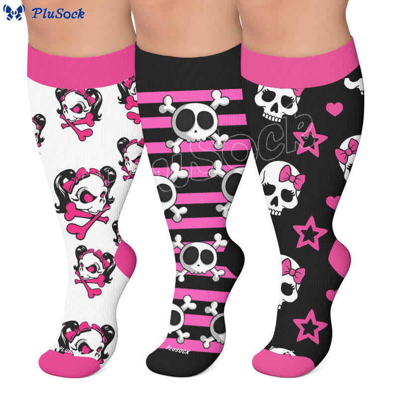 Kawaii-Totenkopf-Kompressionsstrümpfe in Übergröße - image 0