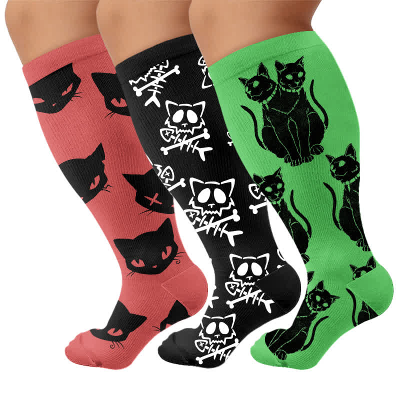 Gothic-Katzen-Kompressionsstrümpfe in Übergröße - Mehrfarbig (3 Paare) - 4XL - image 4