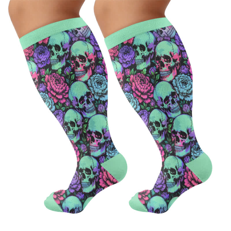 Blaue Totenkopf-Kompressionsstrümpfe in Übergröße - Grün (1 Paar) - 4XL - image 8