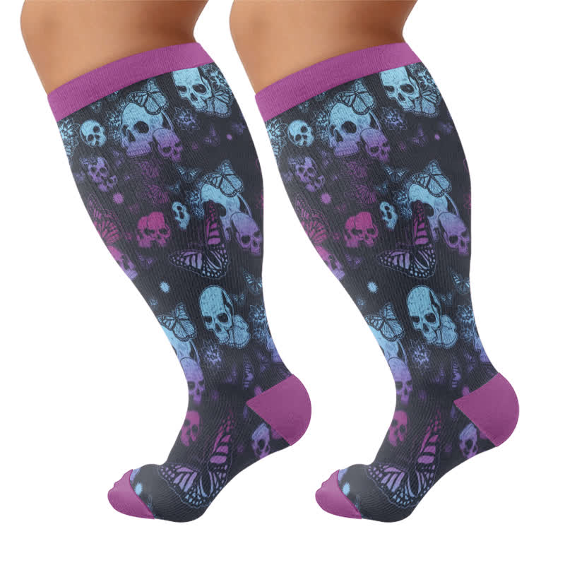 Blaue Totenkopf-Kompressionsstrümpfe in Übergröße - Lila (1 Paar) - 4XL - image 9