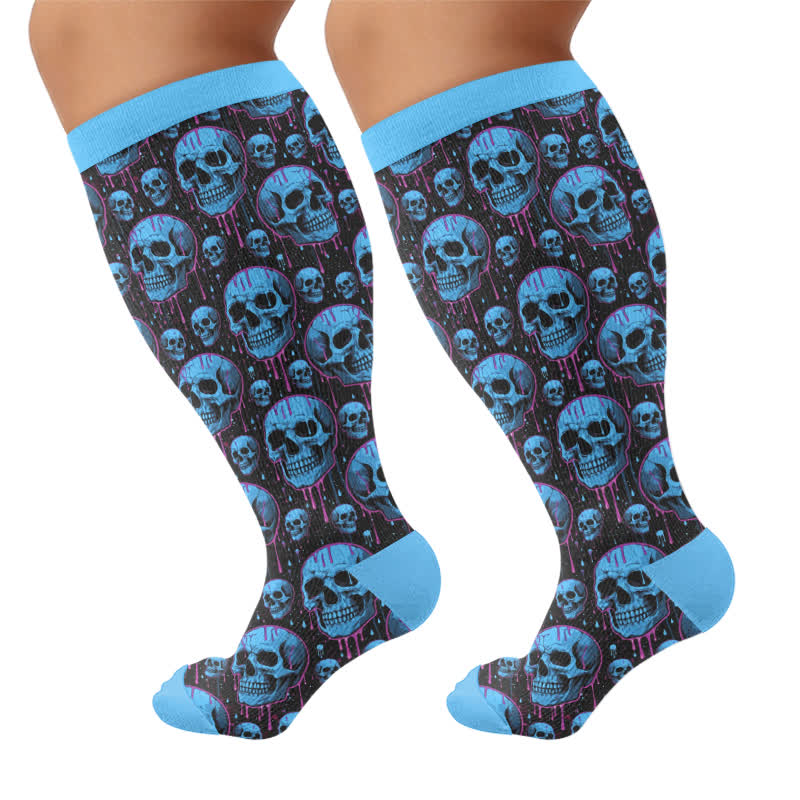 Blaue Totenkopf-Kompressionsstrümpfe in Übergröße - Blau (1 Paar) - 4XL - image 10