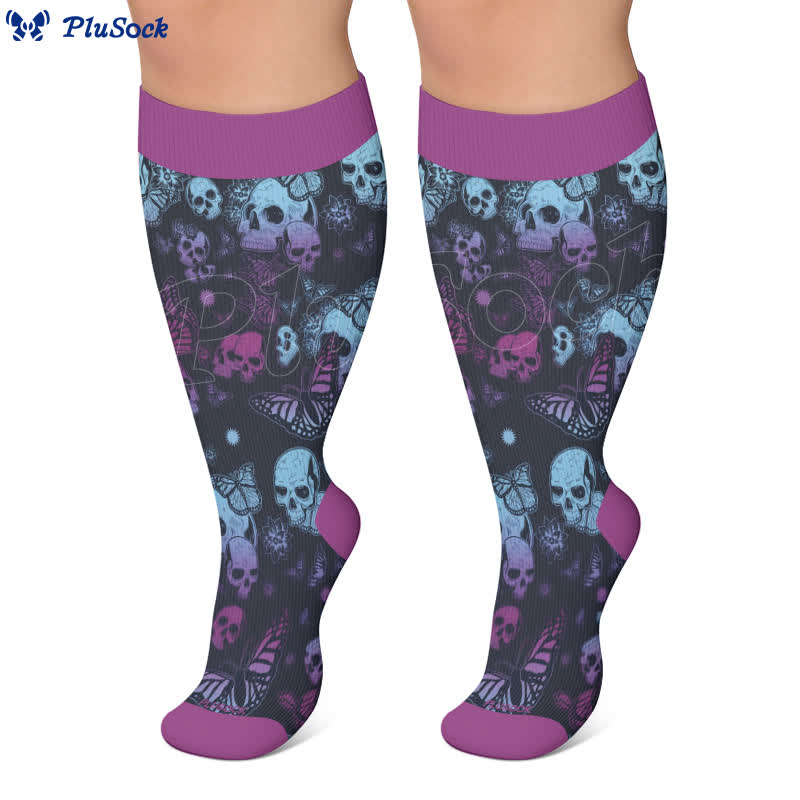 Blaue Totenkopf-Kompressionsstrümpfe in Übergröße - image 7