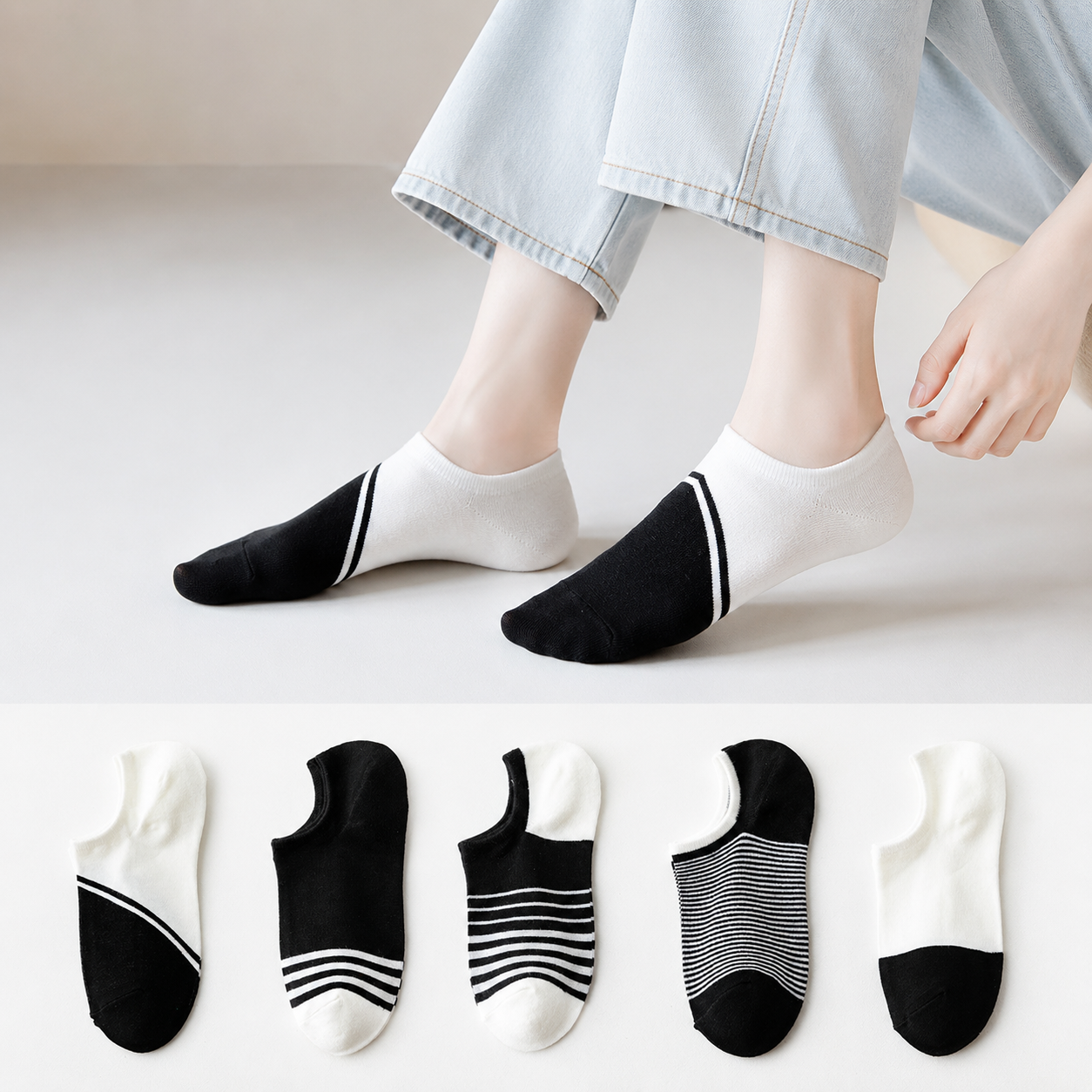 Bambusfarbene, unsichtbare Socken (5 Paar) - Mehrfarbig - EU39-44 (US5-10) - image 0
