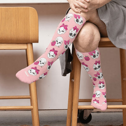 Kawaii Totenkopf-Schleifen-Kompressionsstrümpfe in Übergröße - Rosa(1 Paar) - 4XL - image 2