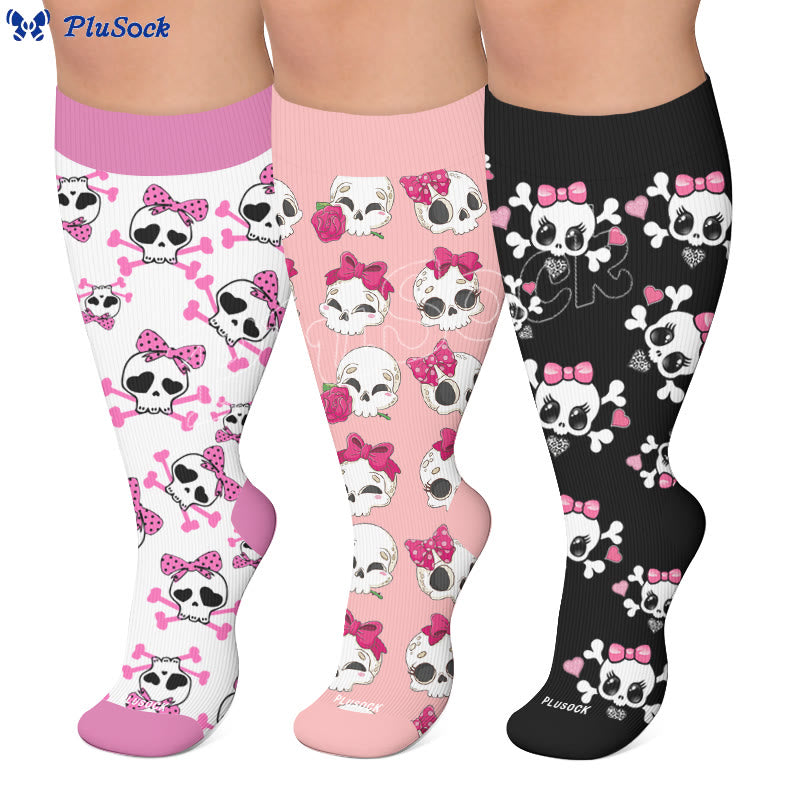 Kawaii Totenkopf-Schleifen-Kompressionsstrümpfe in Übergröße - image 0