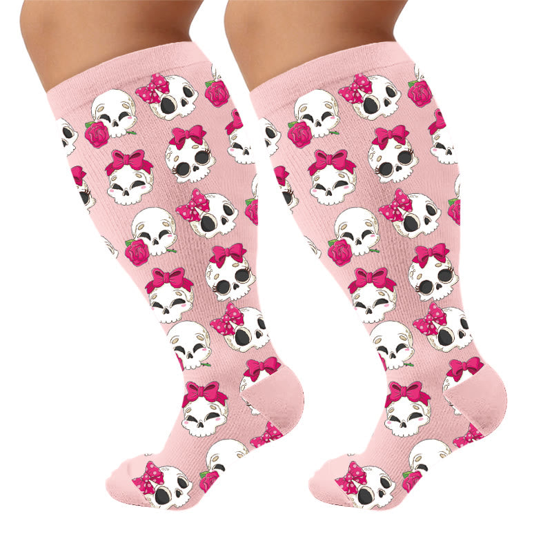 Kawaii Totenkopf-Schleifen-Kompressionsstrümpfe in Übergröße - image 9