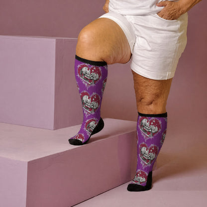 Punk-Totenkopf-Herz-Kompressionsstrümpfe in Übergröße - Lila (1 Paar) - 4XL - image 2