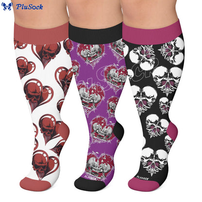 Punk-Totenkopf-Herz-Kompressionsstrümpfe in Übergröße - image 0