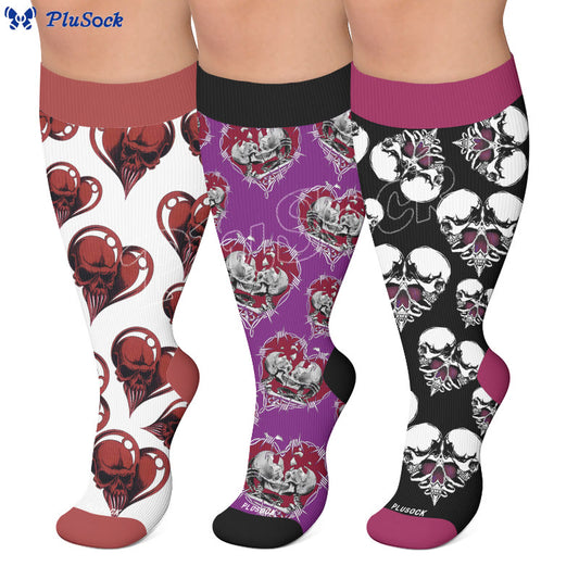 Punk-Totenkopf-Herz-Kompressionsstrümpfe in Übergröße - image 0